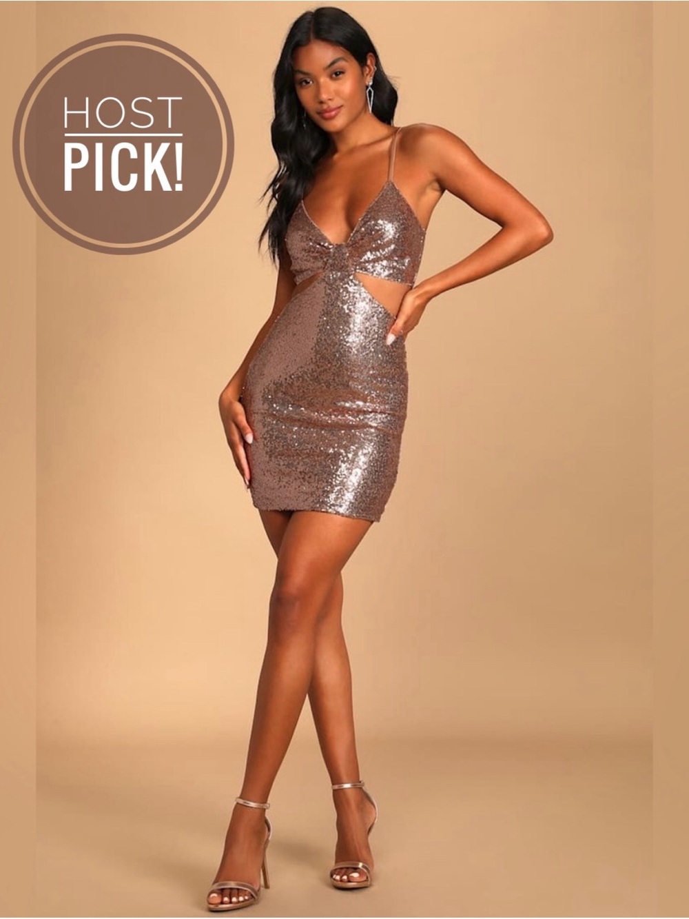 NWT! Lulus Feel the Glam Champagne Sequin Cutout Bodycon Mini Dress